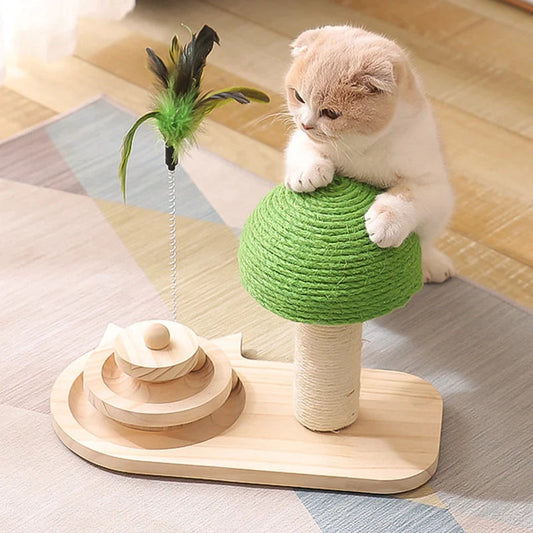 3-in-1 Luxury Cat Toy - Interactive Feather Wand, Puzzle Ball Track & Sisal Scratching Post | Enrichment Play Station for Indoor Cats Pet&Paw