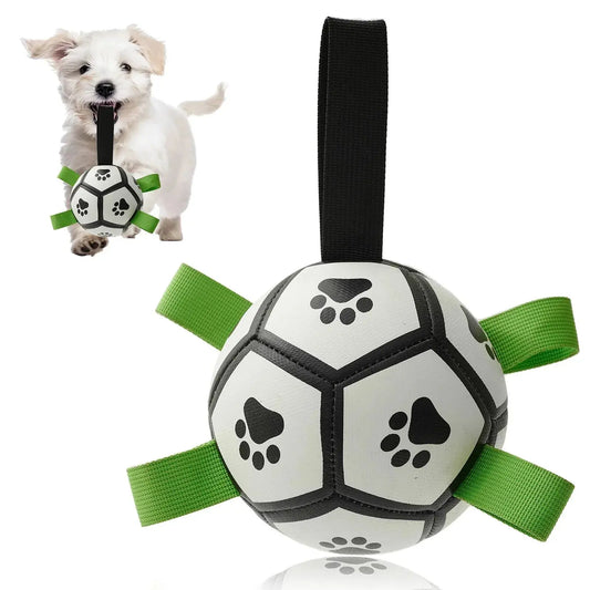 PupSoccer Pro - Interactive 2-in-1 Fetch and Tug Dog Toy - Durable foot Ball with Grip Ribbons Pet&Paw