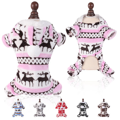 Cozy Festive Dog/cats Pajamas - Warm Fleece Winter Onesies for Small to Medium Pets Pet&Paw