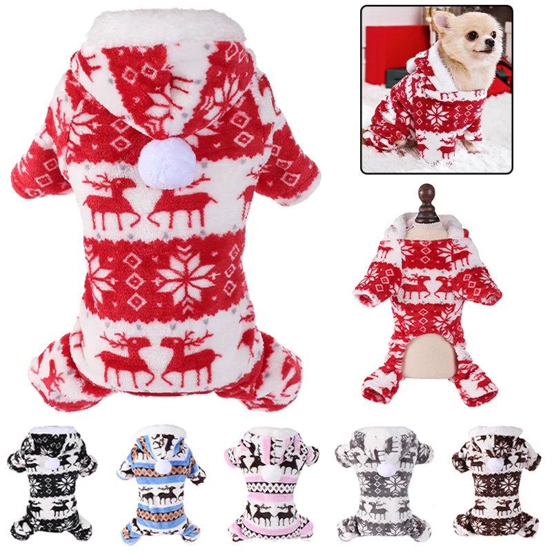 Cozy Festive Dog/cats Pajamas - Warm Fleece Winter Onesies for Small to Medium Pets Pet&Paw