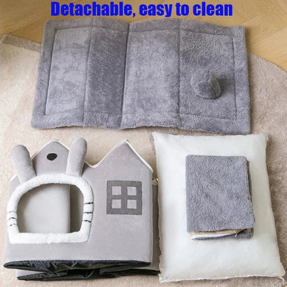 Cozy Cottage Pet House  - Ultra-Soft Plush Pet Bed with Bunny Ears | Machine Washable Indoor Pet Home Pet&Paw