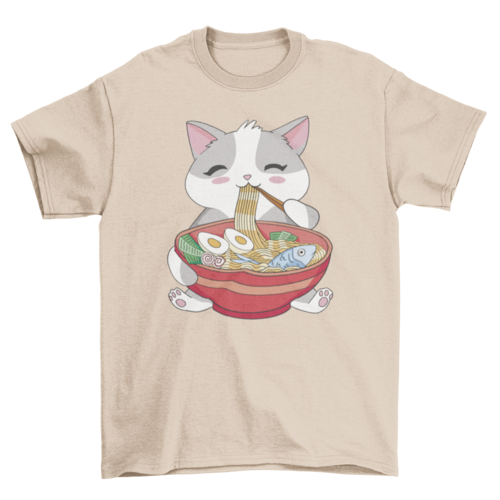 Cat animal eating ramen t-shirt Turquoise Theseus