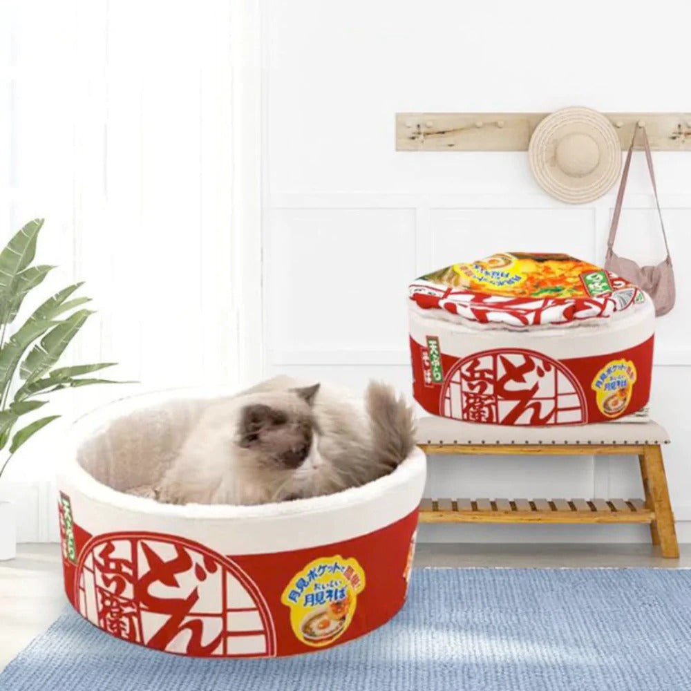 Ramen Bowl Pet Bed - Kawaii Japanese Noodle Cup Pet Bed for Who Love Comfort with a Side of Fun Pet&Paw