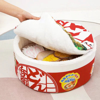 Ramen Bowl Pet Bed - Kawaii Japanese Noodle Cup Pet Bed for Who Love Comfort with a Side of Fun Pet&Paw