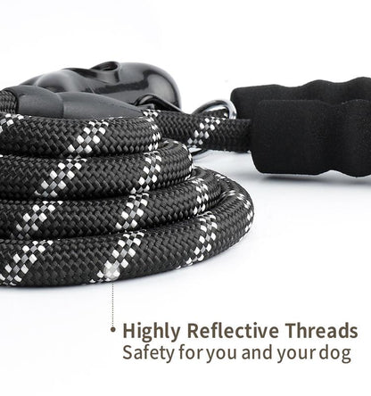 Indestructible Dog Leash - Mountain Grade Reflective Rope + FREE Waste Bag Dispenser Pet&Paw