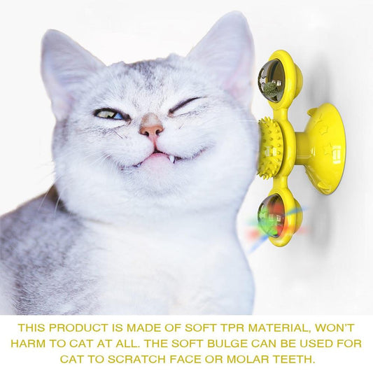 3-in-1 Windmill Cat Toy - Suction Cup Spinning Turntable with Catnip Ball & Dental Care Pet&Paw